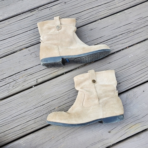 Birkenstock Sarnia Taupe Waxed Suede Leather Slouchy Boho Ankle Boots Booties 37 - Picture 3 of 8